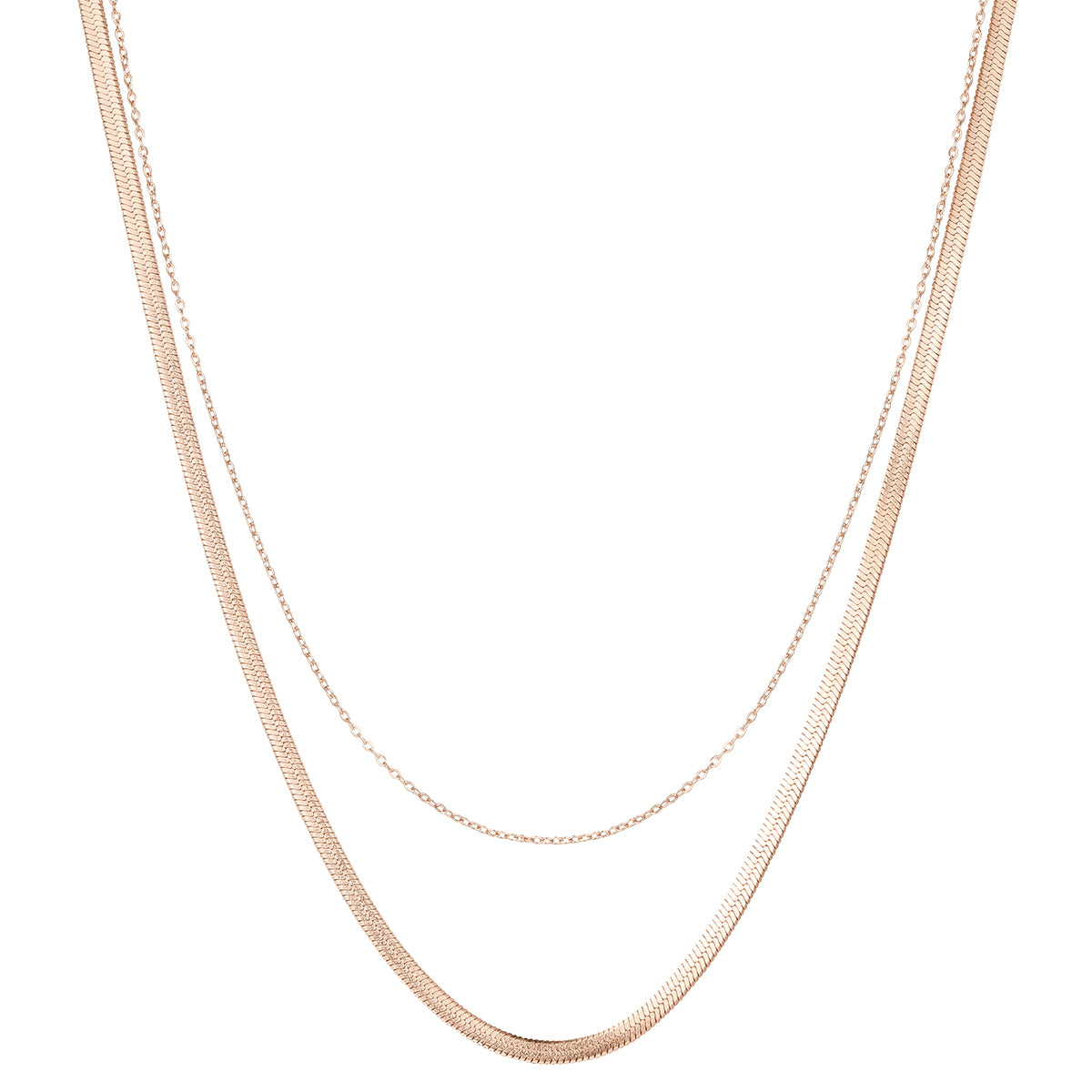 Mixed Snake and Cable Chain Necklace Rose Gold