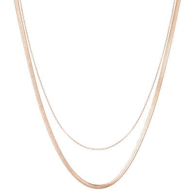 Mixed Snake and Cable Chain Necklace Rose Gold
