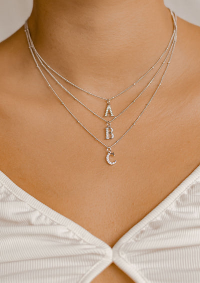 Letter Pendant Chain Necklace Sterling Silver