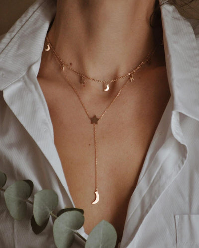 Lightning Star Moon Necklace Rose Gold