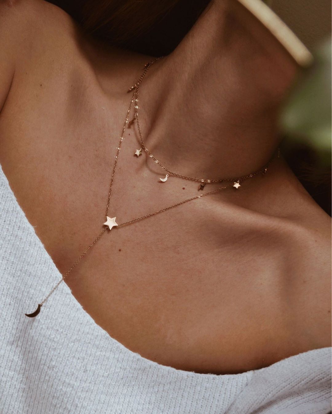 Lightning Star Moon Necklace Rose Gold