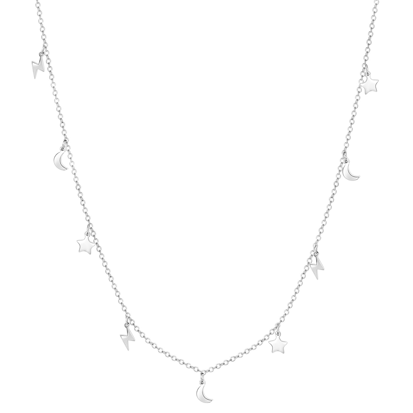 Lightning Star Moon Necklace Silver