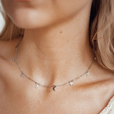 Lightning Star Moon Necklace Silver