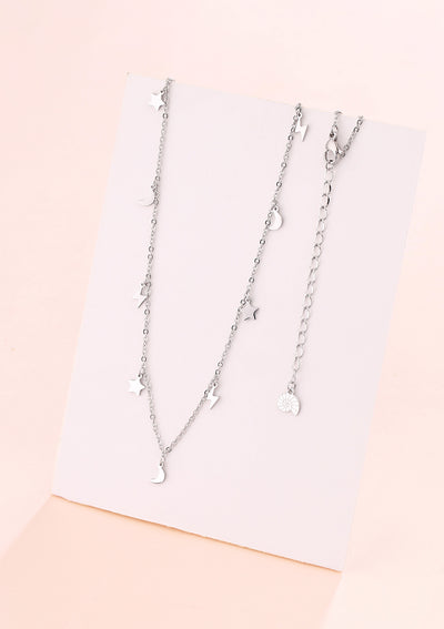 Lightning Star Moon Necklace Silver