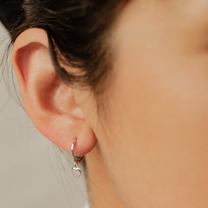 Love Heart Huggie Earrings Sterling Silver Gold