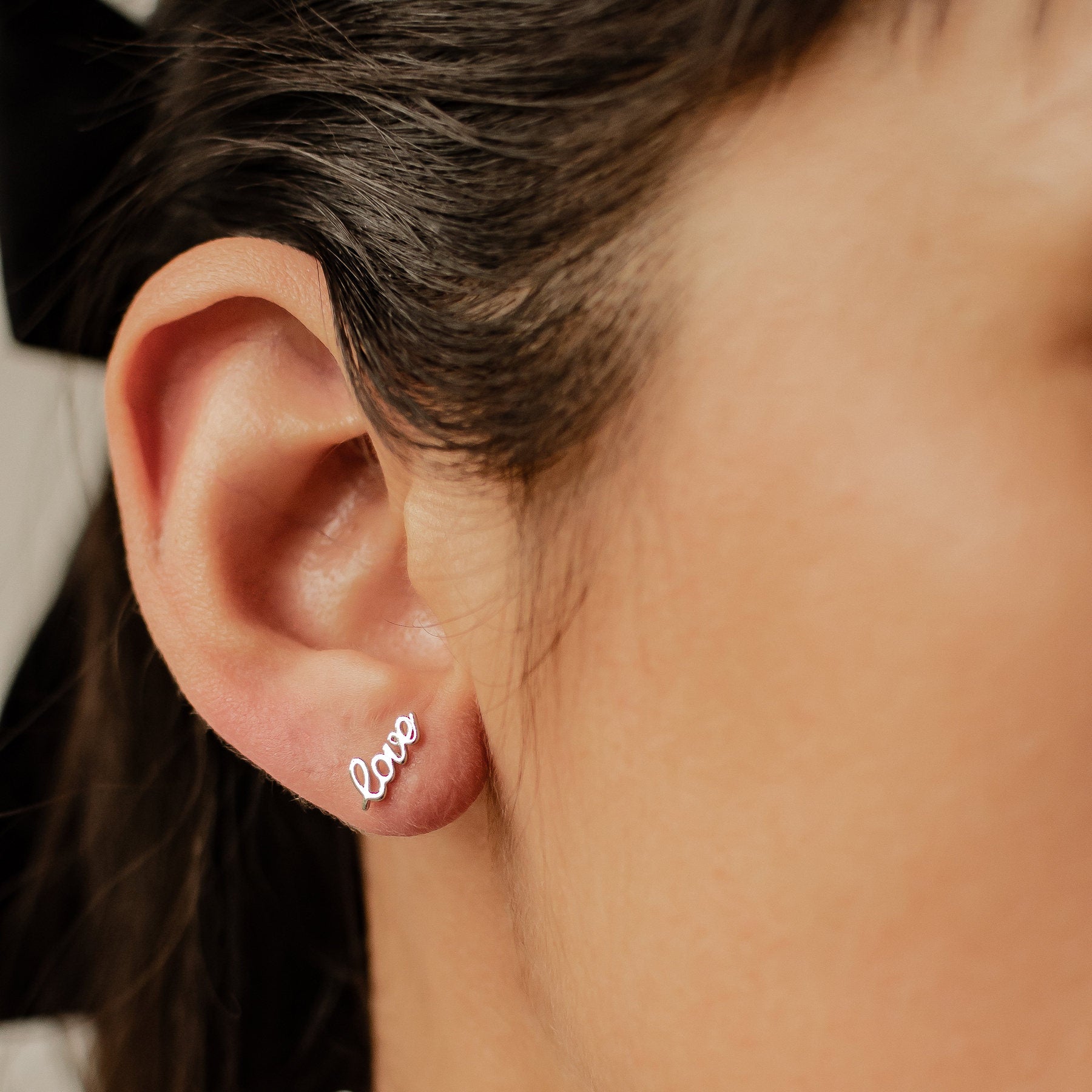 Love Script Stud Earrings Sterling Silver