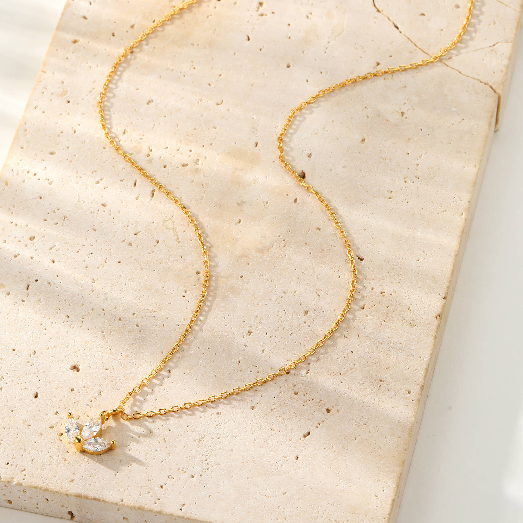 Marquise Flower Pendant Necklace Sterling Silver