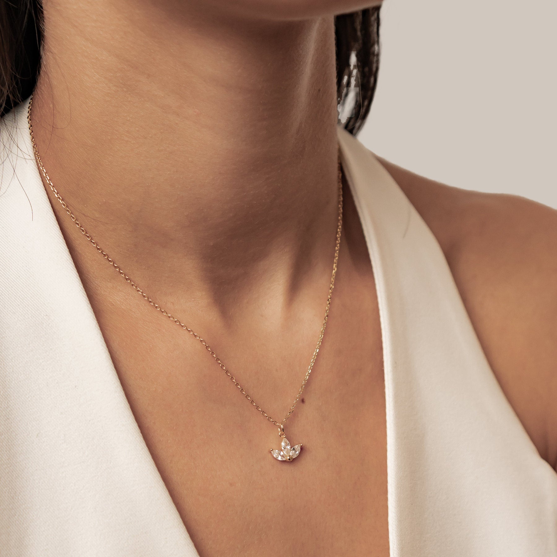 Marquise Flower Pendant Necklace Sterling Silver