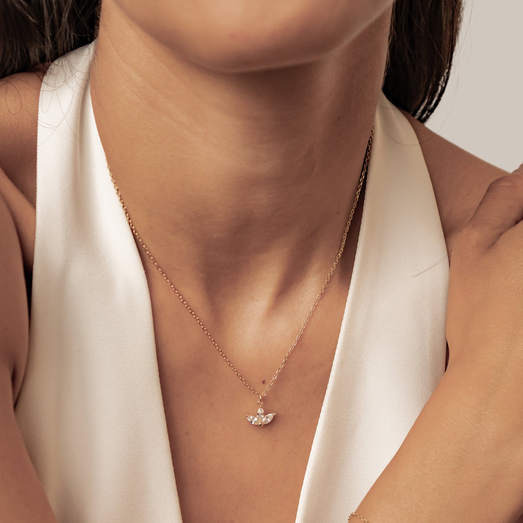 Marquise Flower Pendant Necklace Sterling Silver