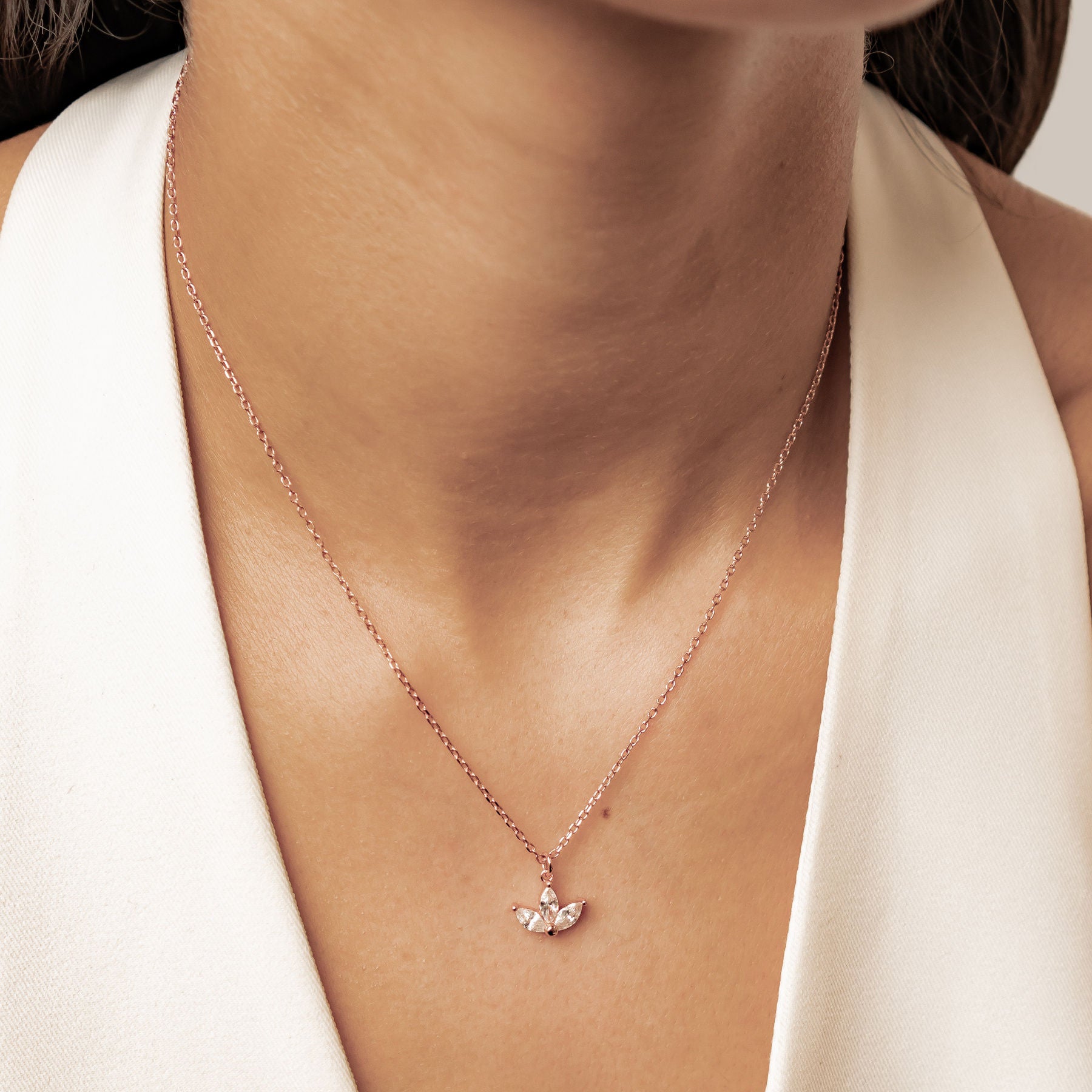 Marquise Flower Pendant Necklace Sterling Silver