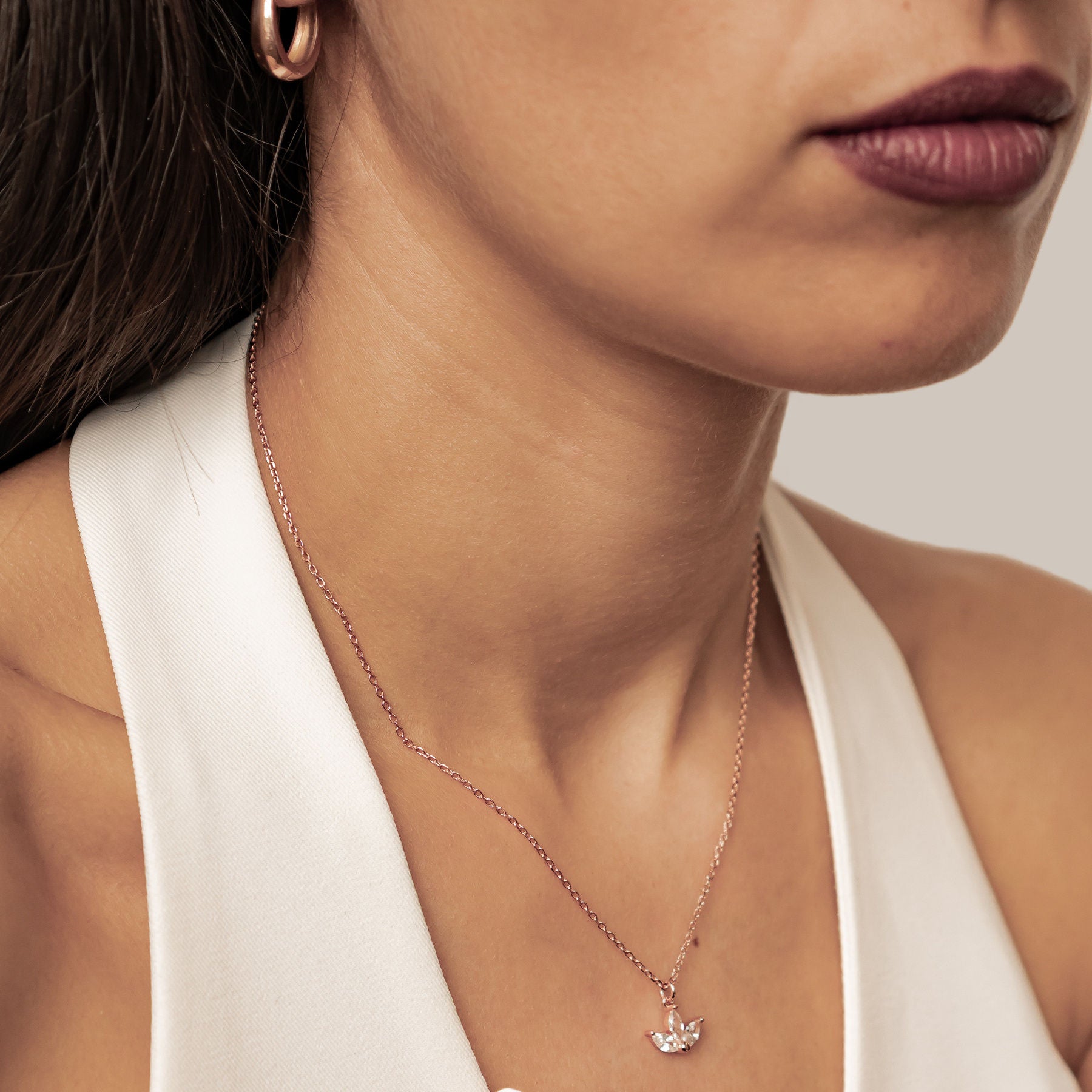 Marquise Flower Pendant Necklace Sterling Silver