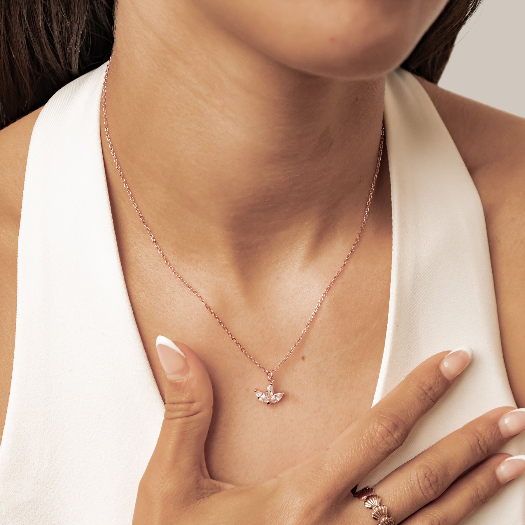 Marquise Flower Pendant Necklace Sterling Silver