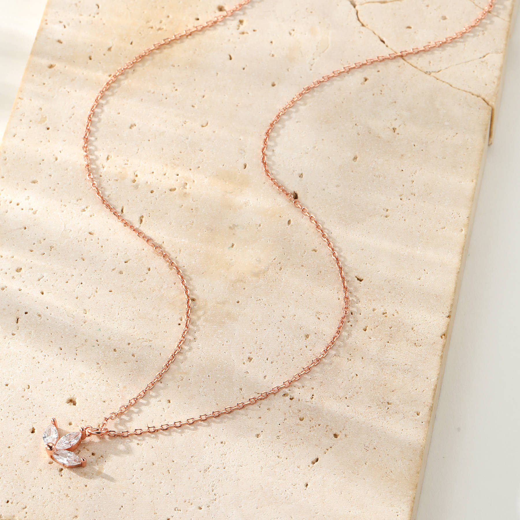 Marquise Flower Pendant Necklace Sterling Silver