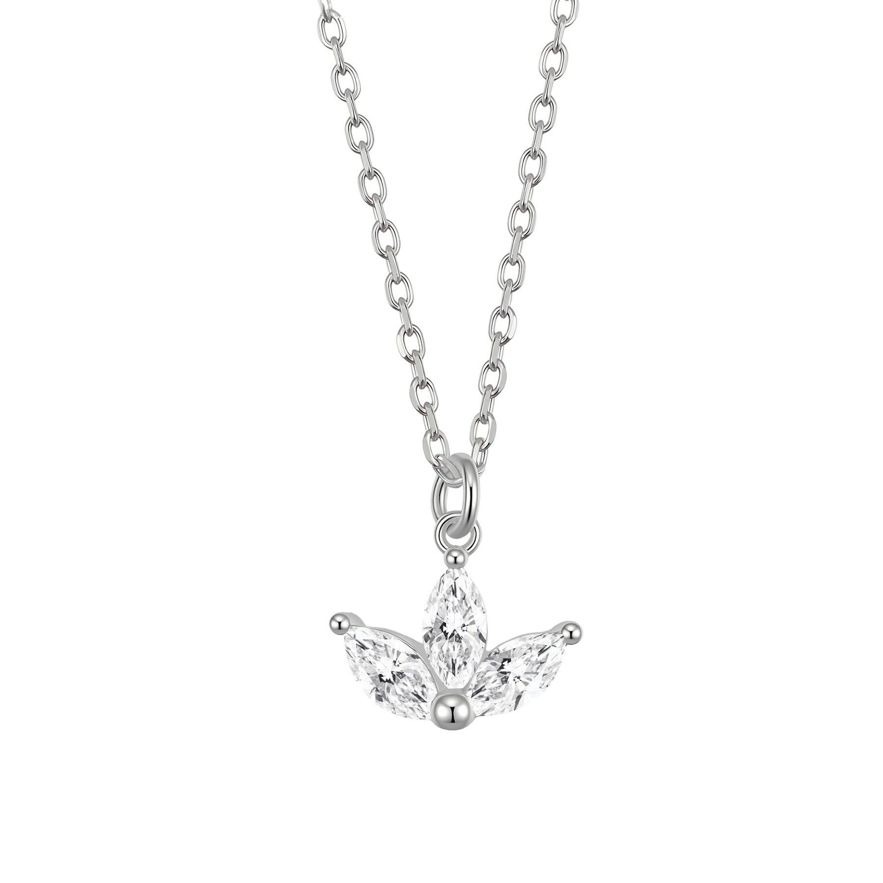 Marquise Flower Pendant Necklace Sterling Silver