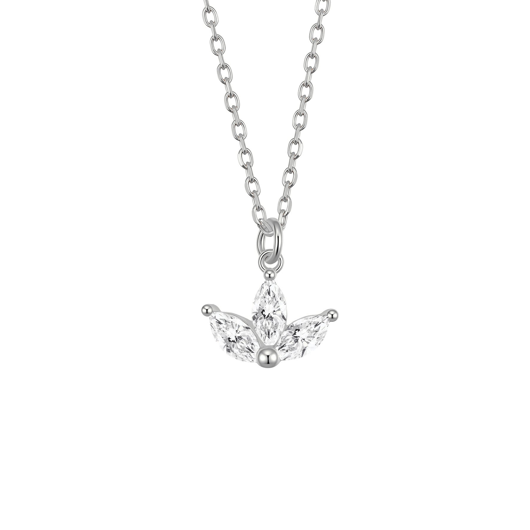 Marquise Flower Pendant Necklace Sterling Silver