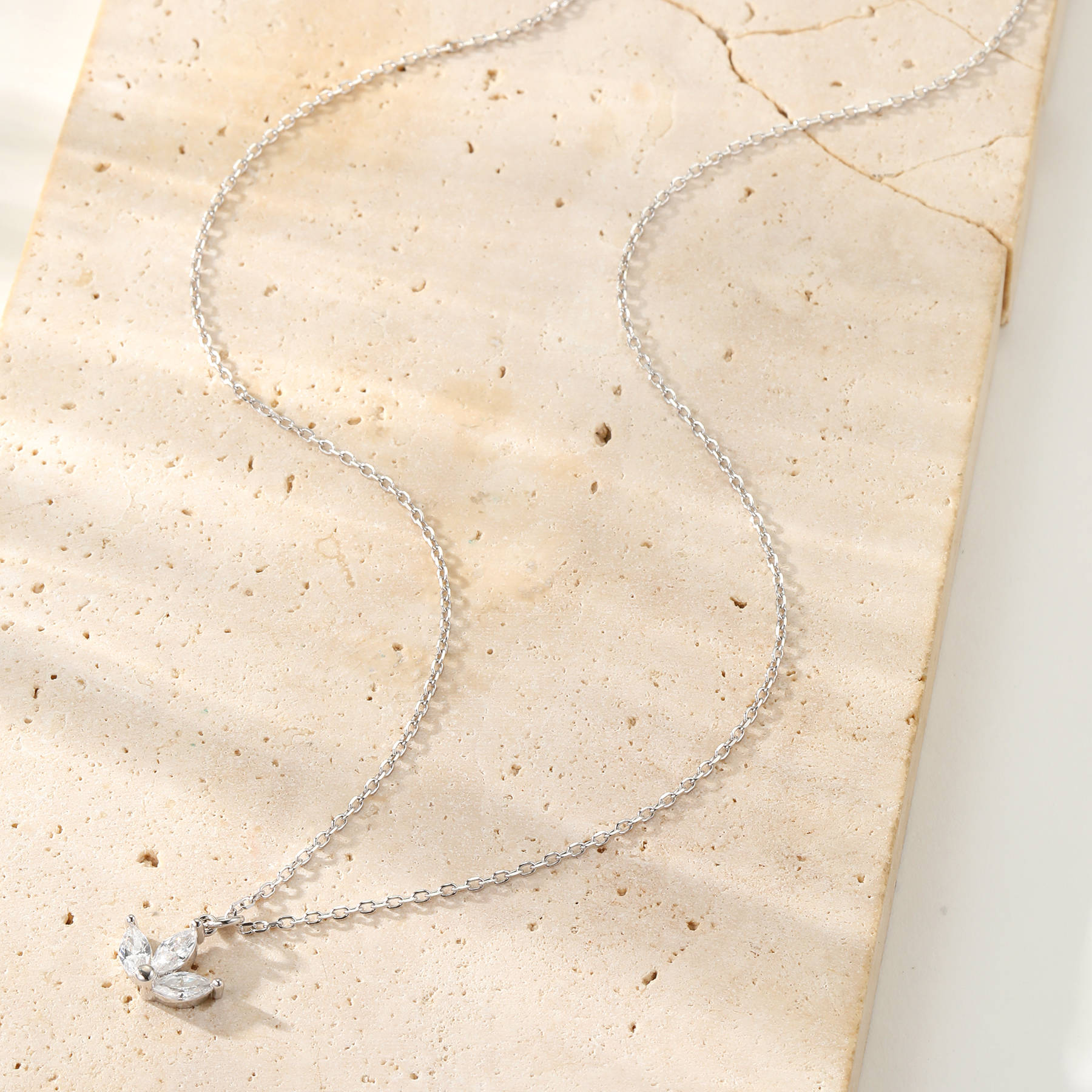 Marquise Flower Pendant Necklace Sterling Silver