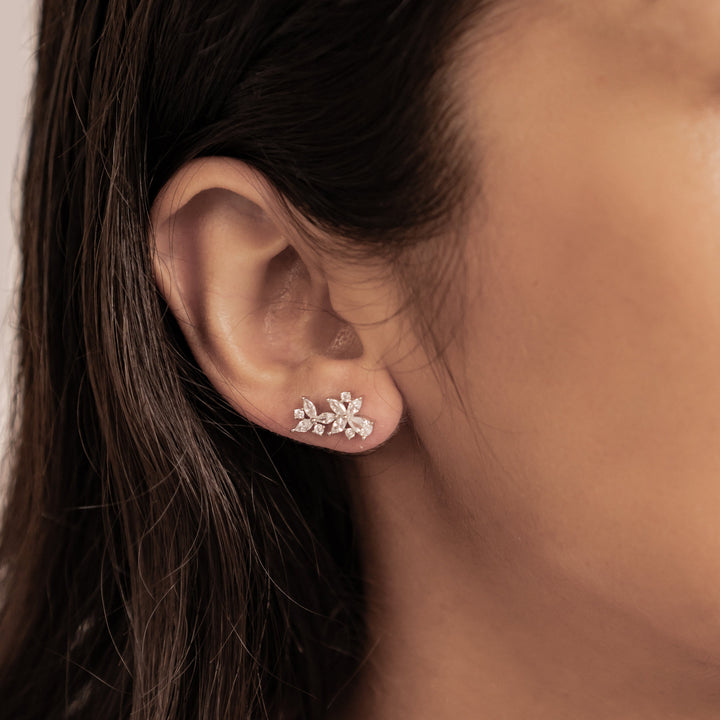 Marquise Flower Stud Earrings Sterling Silver