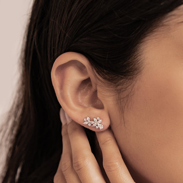 Marquise Flower Stud Earrings Sterling Silver