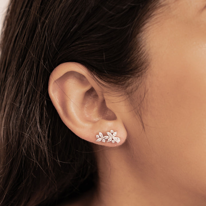 Marquise Flower Stud Earrings Sterling Silver