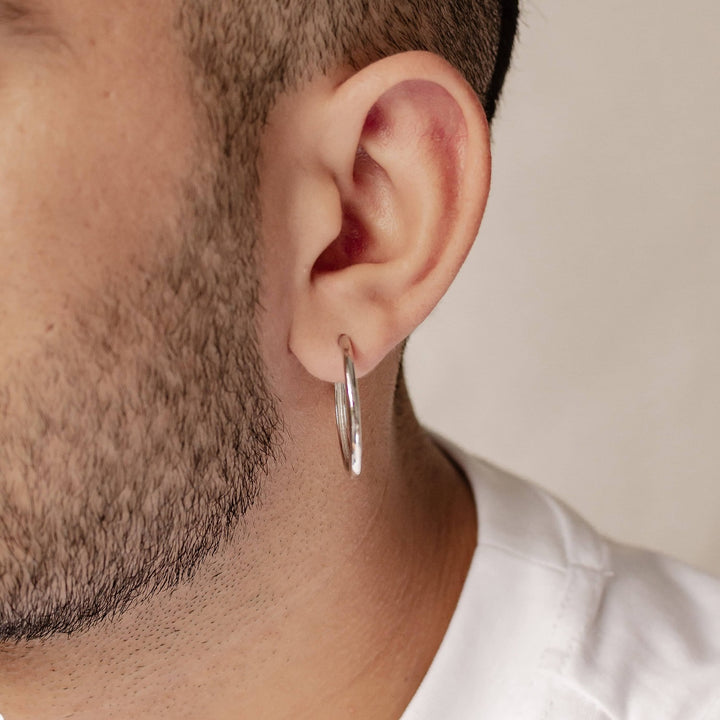 Mid Chunky Hoop Earrings Sterling Silver