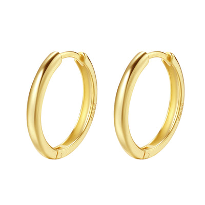 Mid Plain Hoop Earrings Sterling Silver Gold