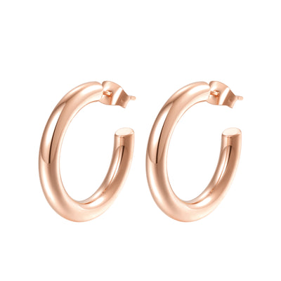 Mid Round Hoop Earrings Rose Gold