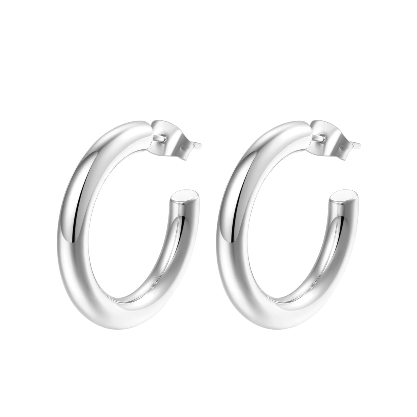 Mid Round Hoop Earrings Silver