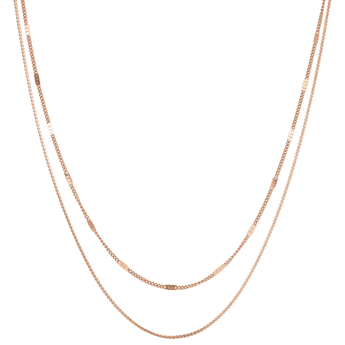 Mixed Cable and Bead Chain Necklace Rose Gold