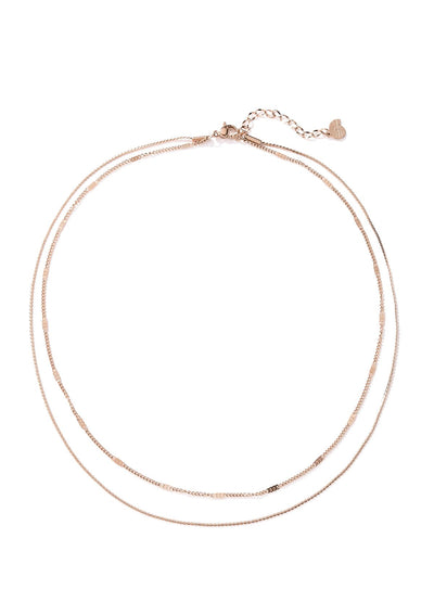 Mixed Cable and Bead Chain Necklace Rose Gold