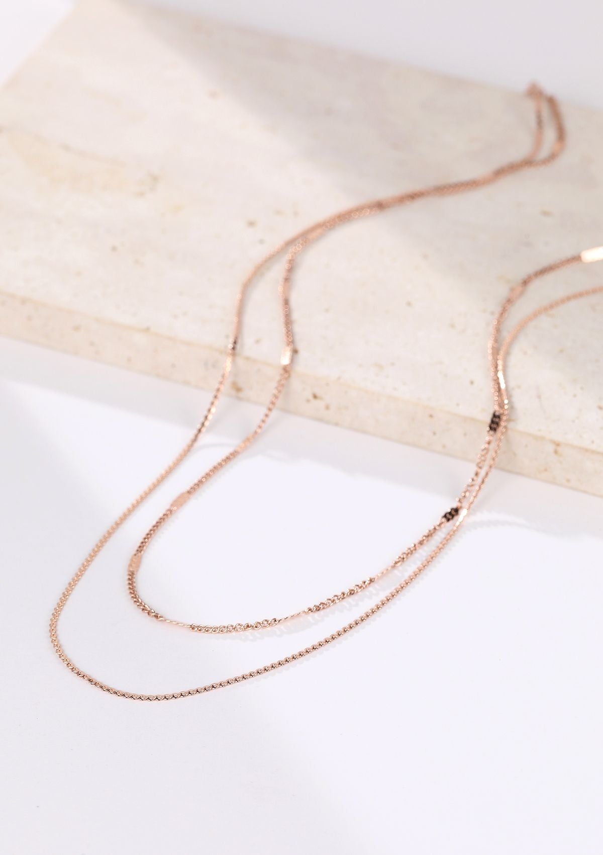 Mixed Cable and Bead Chain Necklace Rose Gold