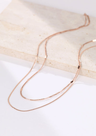 Mixed Cable and Bead Chain Necklace Rose Gold