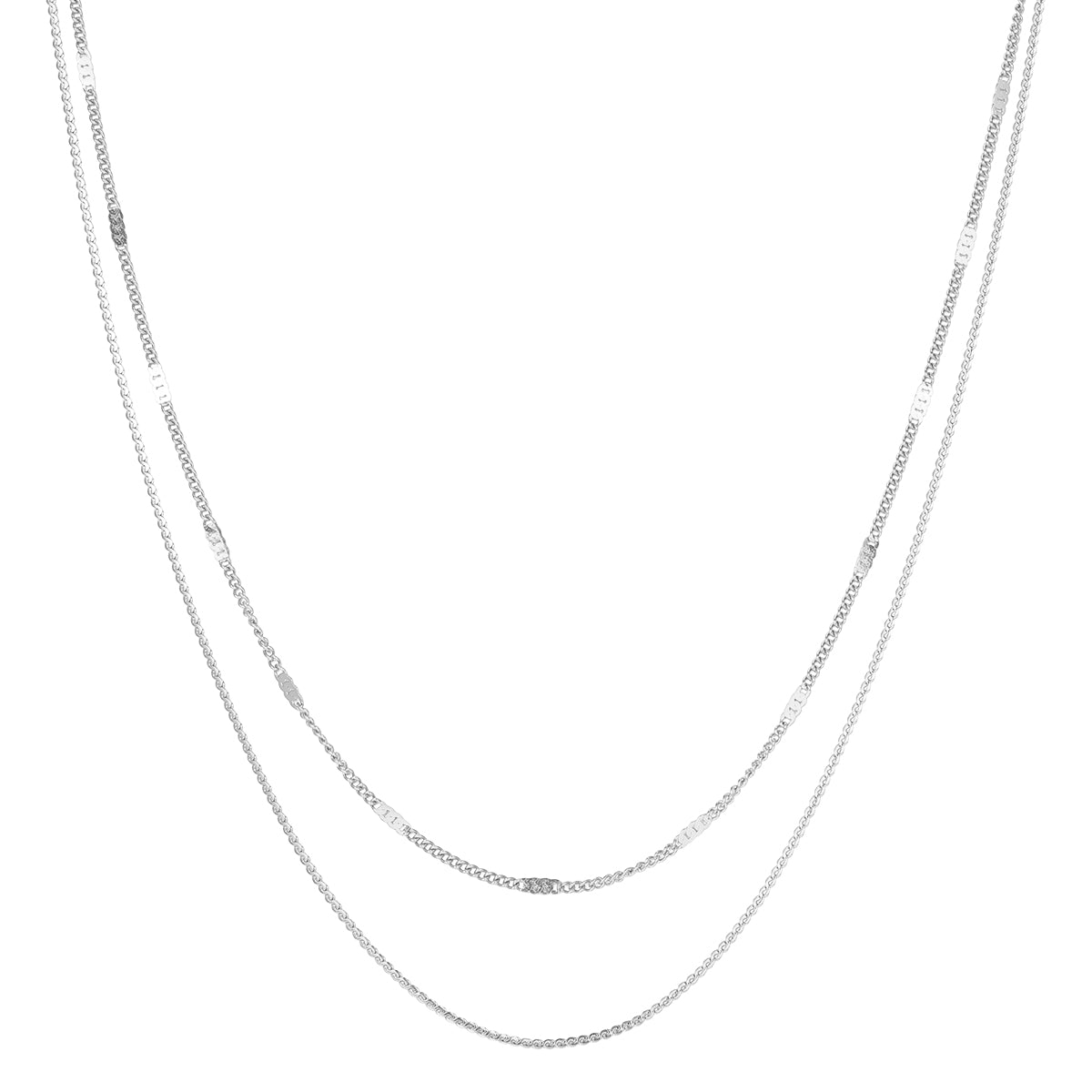 Mixed Cable and Bead Chain Necklace Silver