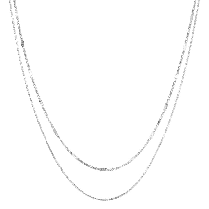 Mixed Cable and Bead Chain Necklace Silver