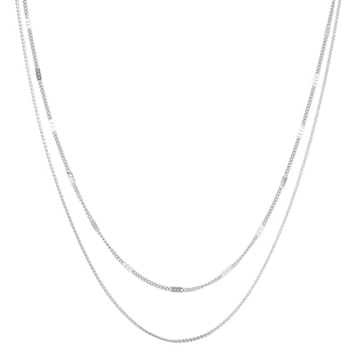 Mixed Cable and Bead Chain Necklace Silver