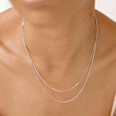 Mixed Cable and Bead Chain Necklace Silver