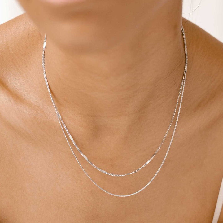 Mixed Cable and Bead Chain Necklace Silver