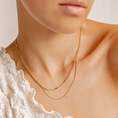 Mixed Cable and Bead Chain Necklace Gold