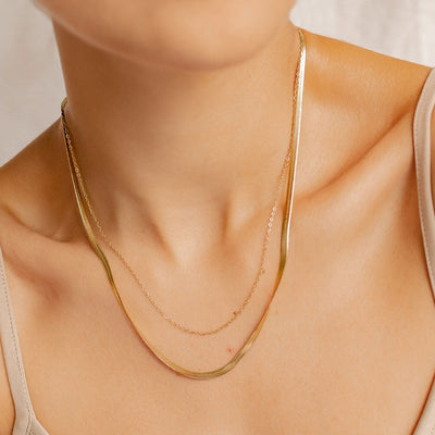 Collier Multi Rangs Chaîne Serpent et Câble en Or