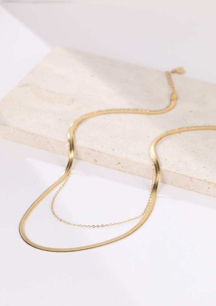 Collar a Capas Cadena Serpiente y Cable en Oro