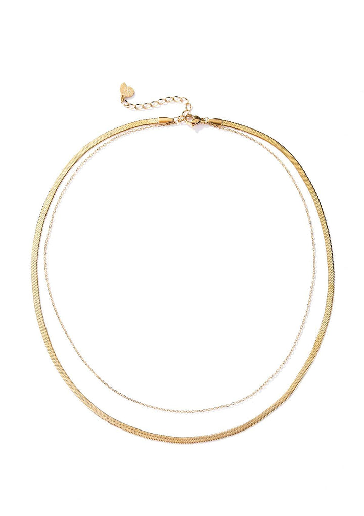 Collar a Capas Cadena Serpiente y Cable en Oro