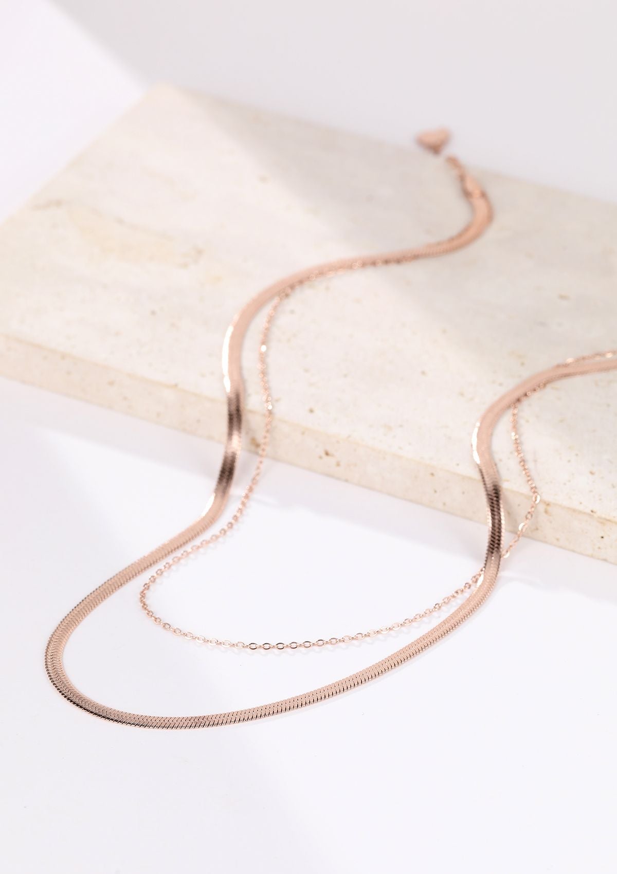 Mixed Snake and Cable Chain Necklace Rose Gold