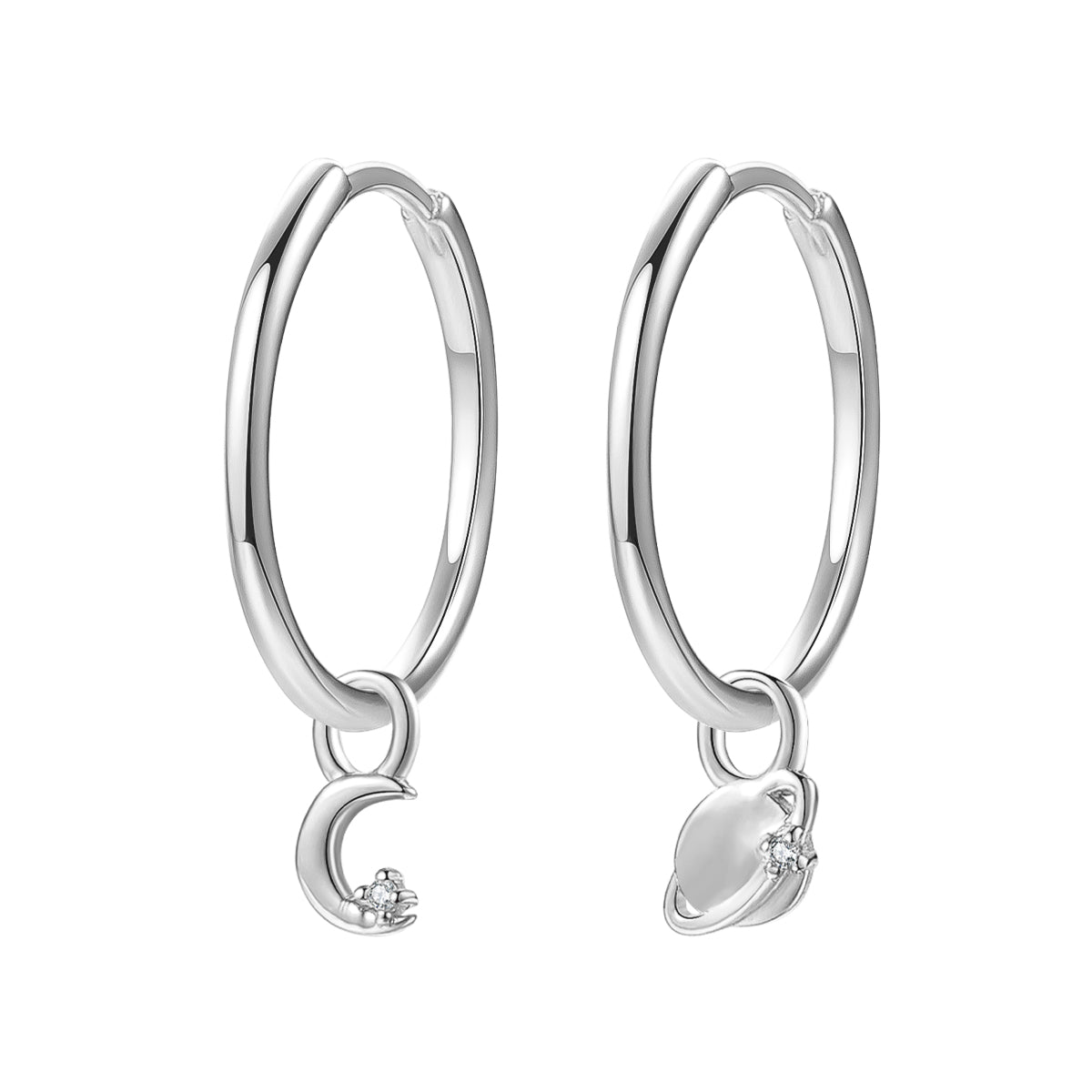 Mond und Planet Charm Creolen aus Sterlingsilber
