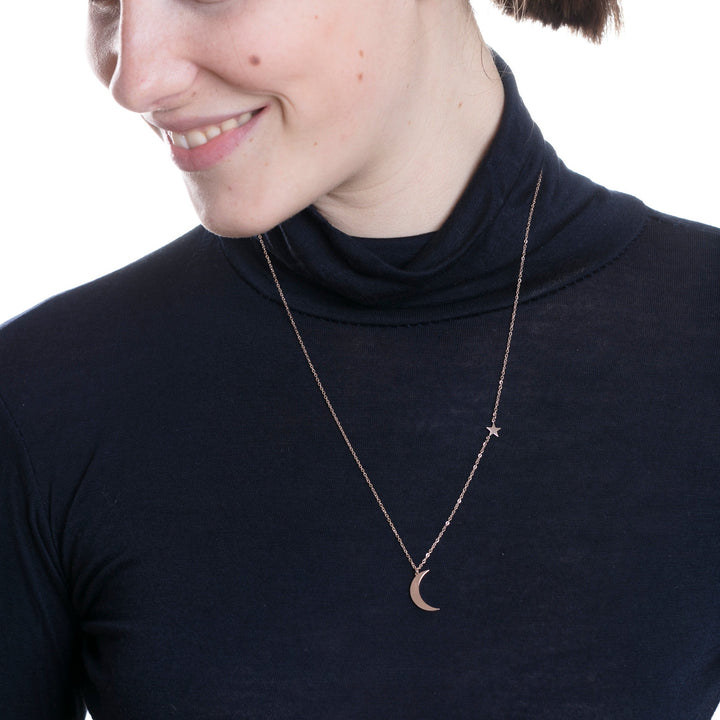 Collar Luna y Estrella en Oro Rosa