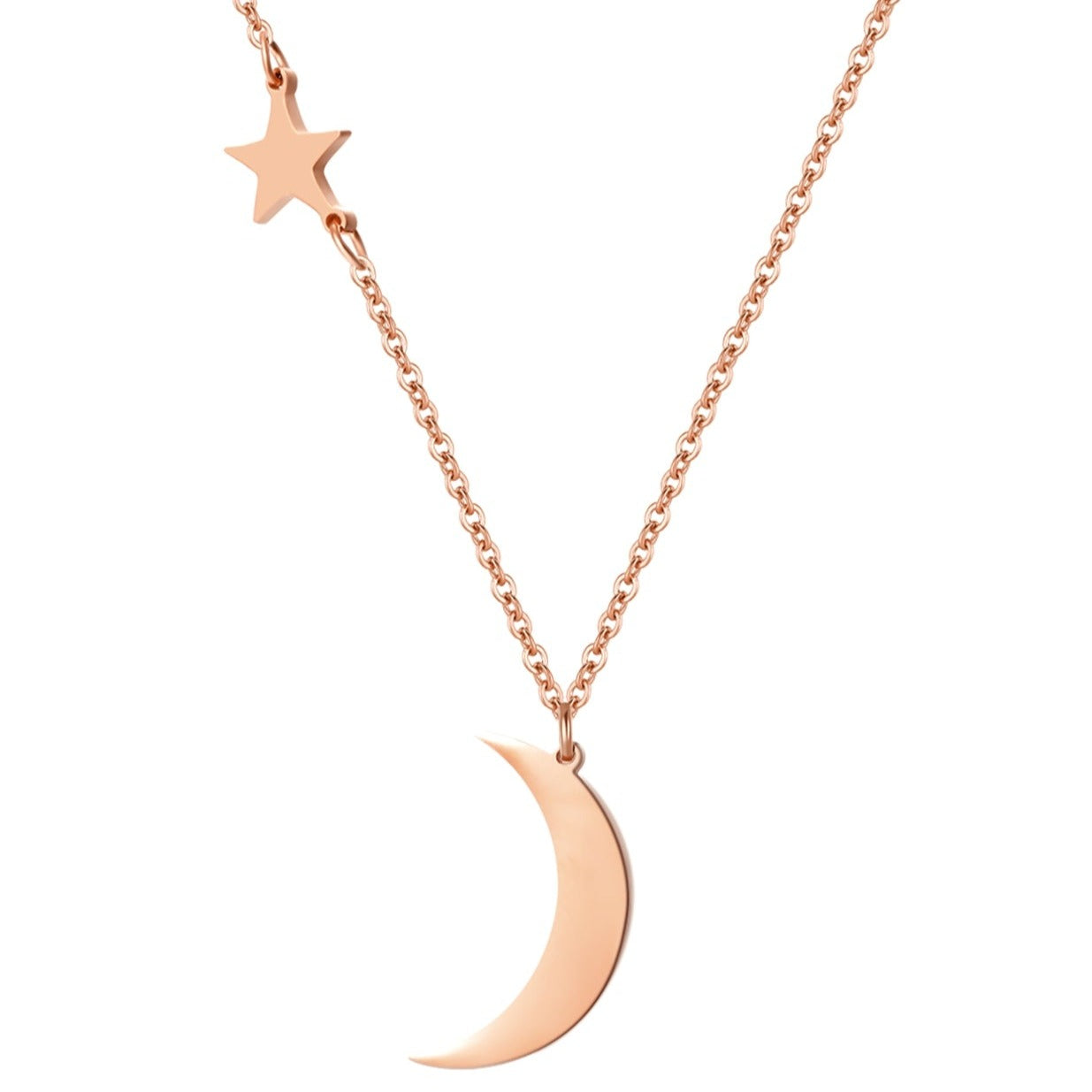 Moon and Star Necklace Rose Gold
