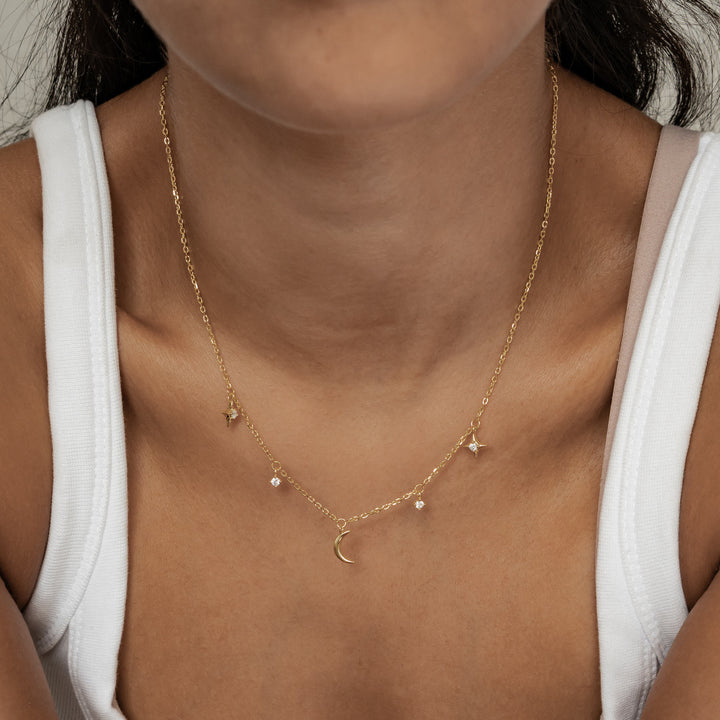 Moon Star & Sky Charm Necklace Sterling Silver