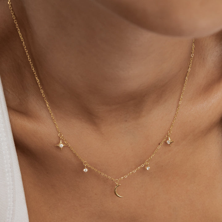 Moon Star & Sky Charm Necklace Sterling Silver