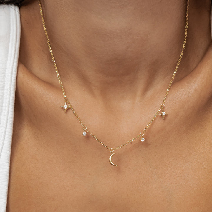 Moon Star & Sky Charm Necklace Sterling Silver