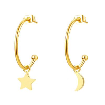 Moon Star Hoop Earrings Gold