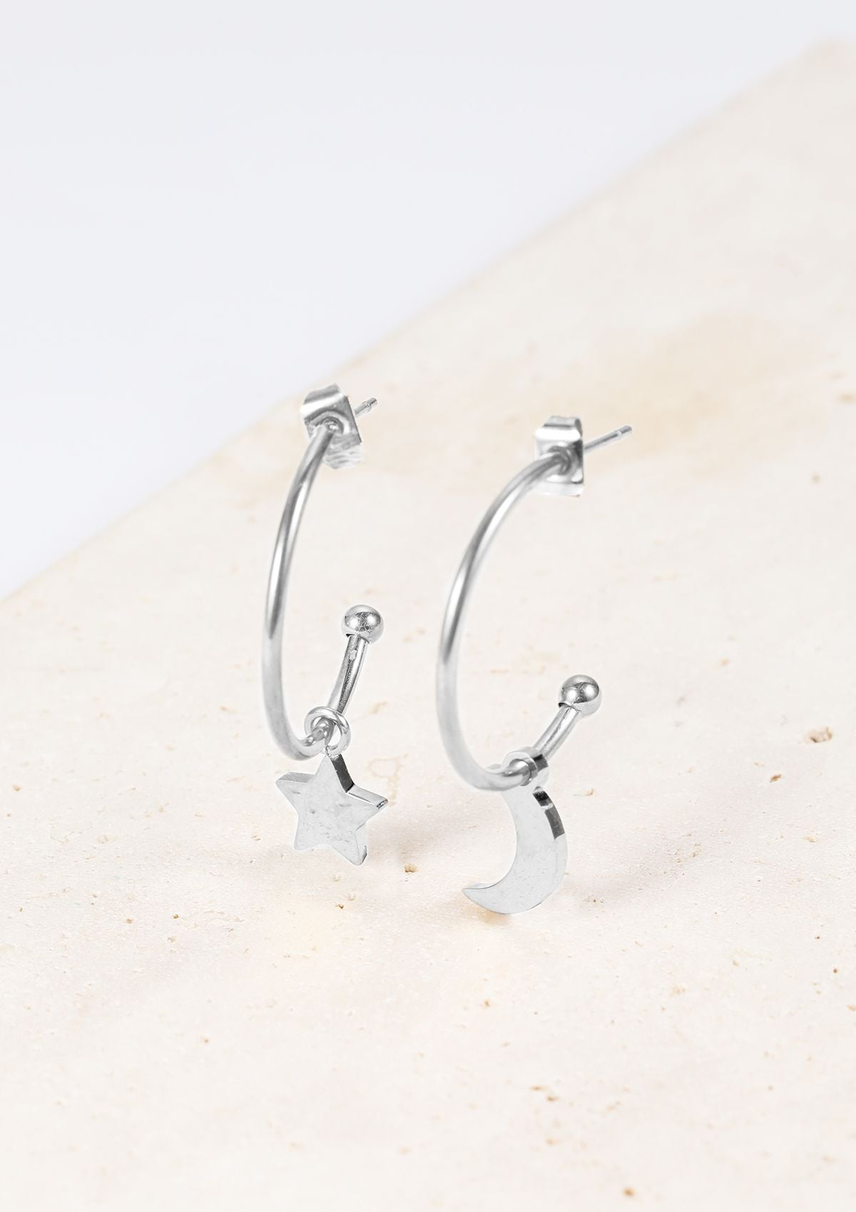 Boucles d'Oreilles Lune et Etoile Argent