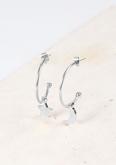 Boucles d'Oreilles Lune et Etoile Argent